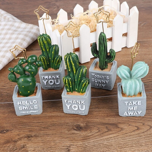1pc Cut Card Holder Cactus Resin Plant Decoration